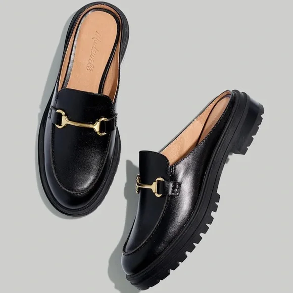 Madewell The Bradley Hardware Lugsole Leather Loafer Mule Preppy Black Sz 8 - Picture 1 of 10